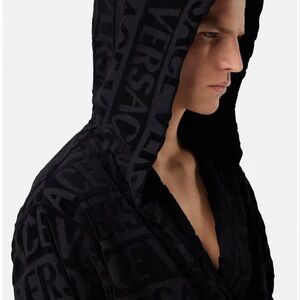 Black Versace Logo Hooded Robe - Large